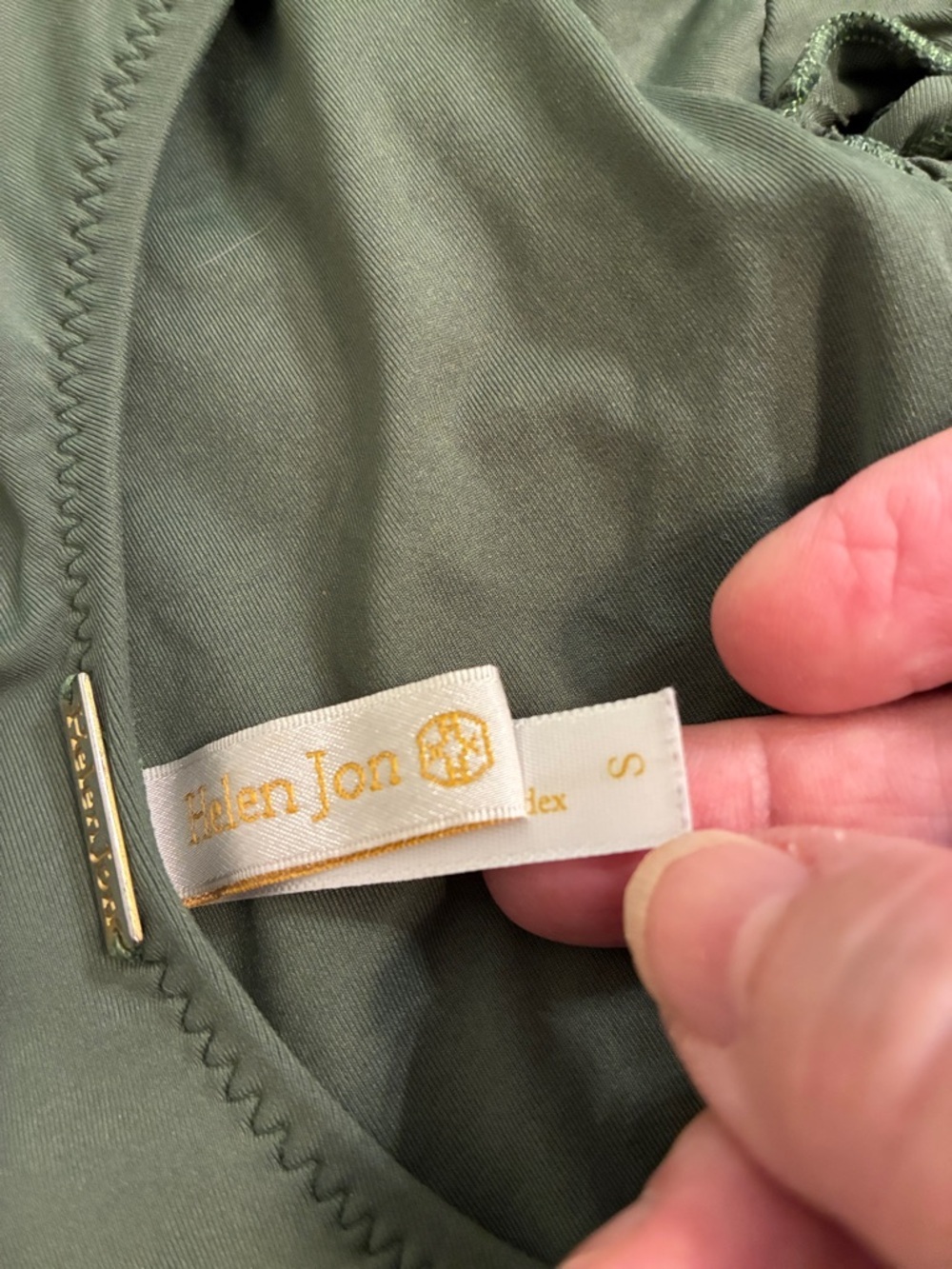 Helen Jon Olive Green One-Piece Swimsuit with Gold Logo No Padding SZ S - Picture 7 of 7